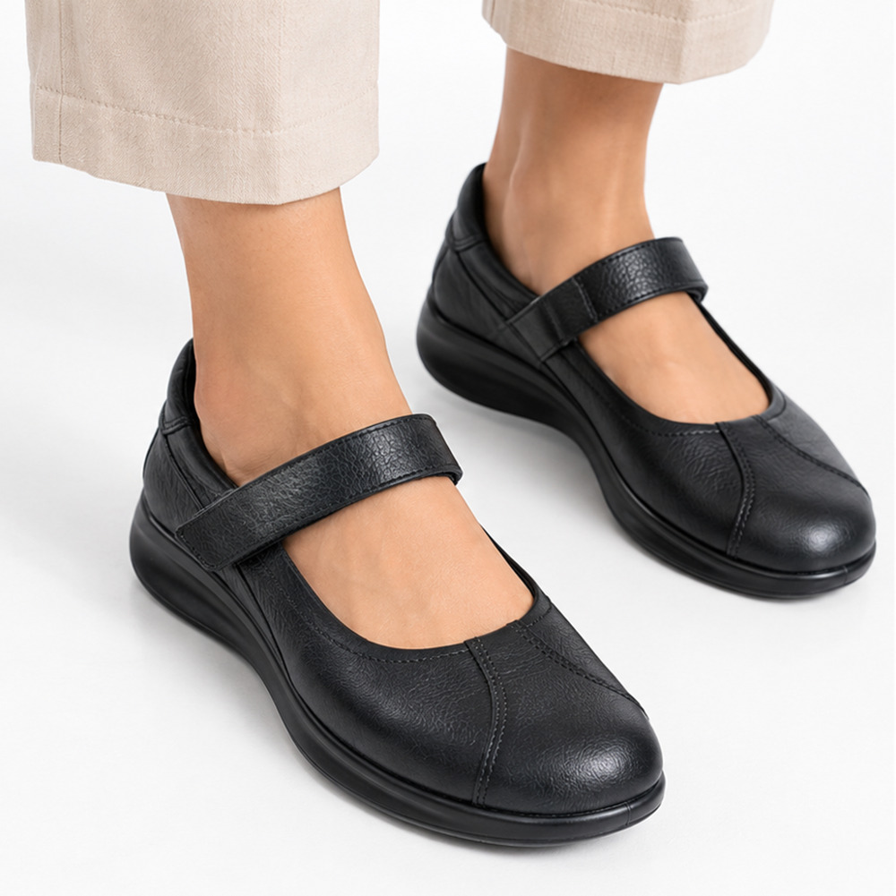 ECCO Aquet Mary Jane Shoes Black Leather Sz EU 41 US 10 Hook Loop Comfort Preppy